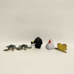 Vintage Animal Toy Figure Lot Turtles Monkey Chicken Sea Lion Plastic Figures